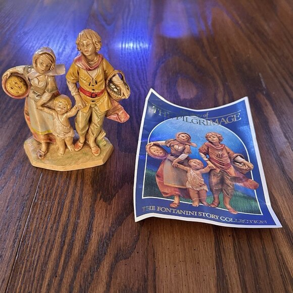 FONTANINI DEPOSE ITALY 5" 1990 THE PILGRIMAGE 3 CHILDREN NATIVITY VILLAGE W/BOX - Picture 5 of 10